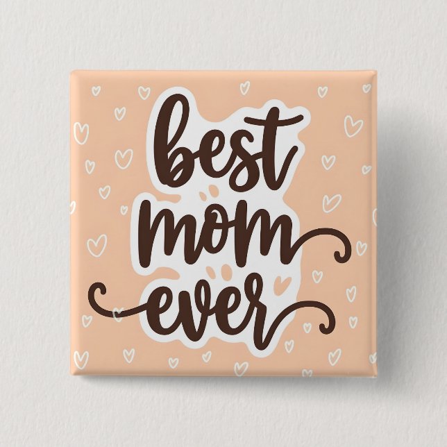 Pastel Orange Best Mama je Script Hearts Button (Vorderseite)