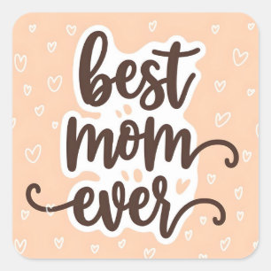 Pastel Orange Best Mama je Script Hearts Quadratischer Aufkleber