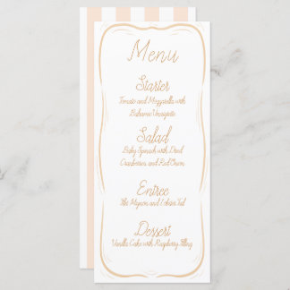 Pastel Orange Border Striped Wedding Menu Menükarte