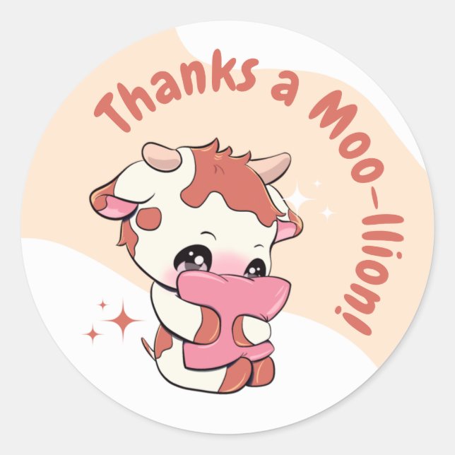 Pastel Orange Cow White Cloud Vielen Dank Runder Aufkleber (Vorderseite)