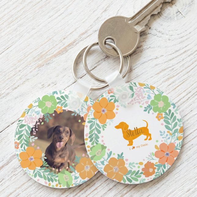 Pastel Orange Dachshund Custom Name & Photo Schlüsselanhänger (Von Creator hochgeladen)
