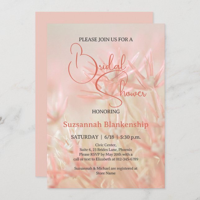 Pastel Orange floral Background Brautparty Einladung (Vorne/Hinten)