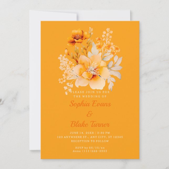 Pastel Orange Floral Bouquet Fall Orange Wedding Einladung (Vorderseite)