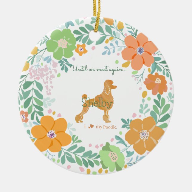 Pastel Orange Floral Poodle Custom Photo Memorial Keramik Ornament (Vorne)