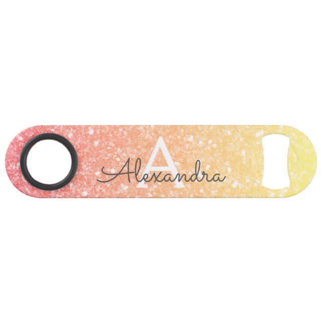 Pastel Orange Gold Glitzer & Sparkle Monogram Speed Flaschenöffner (Vorderseite (Horizontal))