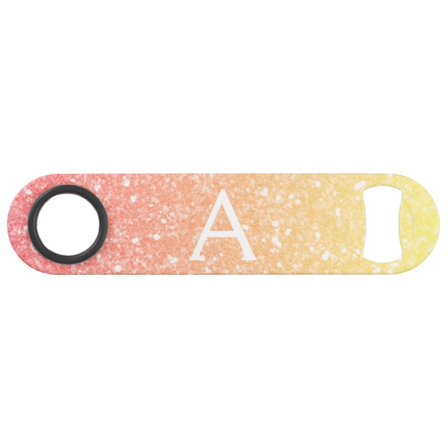 Pastel Orange Gold Glitzer & Sparkle Monogram Speed Flaschenöffner (Vorderseite (Horizontal))