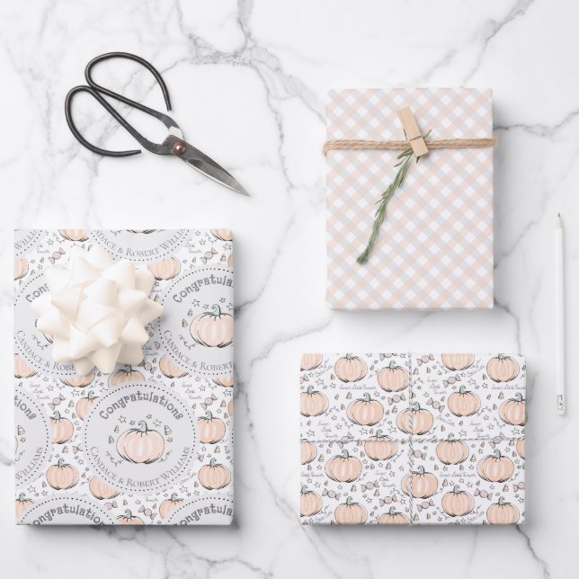 Pastel Orange & Grau Mama zu sein Glückwunsch Geschenkpapier Set (Vorderseite)