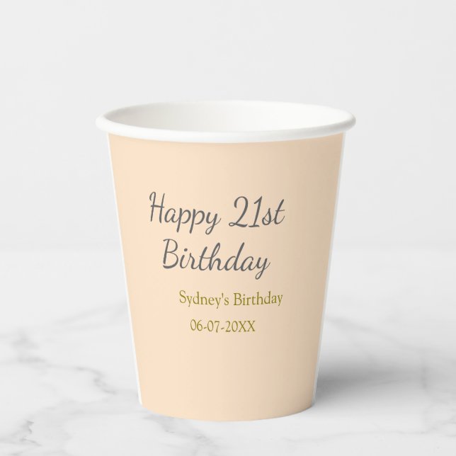 Pastel orange gray happy 21st birthday name date pappbecher (Vorderseite)