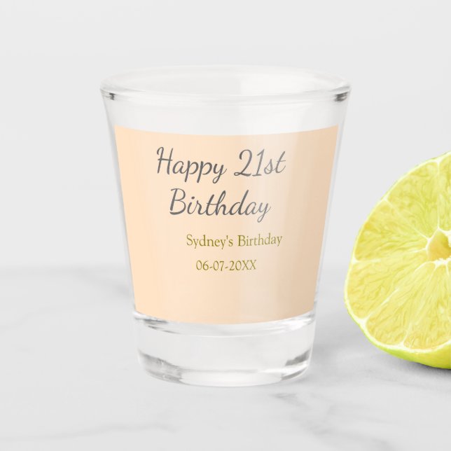 Pastel orange gray happy 21st birthday name date schnapsglas (Vorderseite)