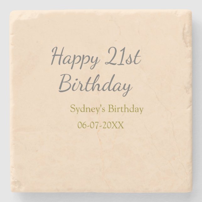 Pastel orange gray happy 21st birthday name date steinuntersetzer (Vorderseite)