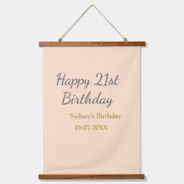 Pastel orange gray happy 21st birthday name date wandteppich mit holzrahmen