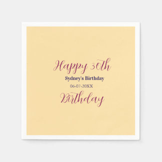 Pastel orange happy 30th birthday name date purple serviette