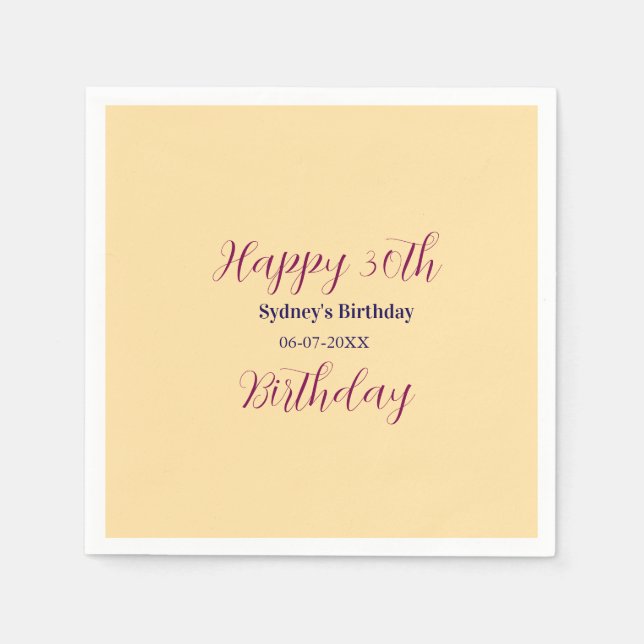 Pastel orange happy 30th birthday name date purple serviette (Vorderseite)