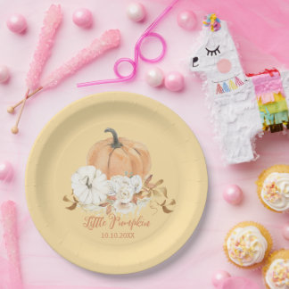 Pastel Orange Little Pumpkin Baby Shower Pappteller