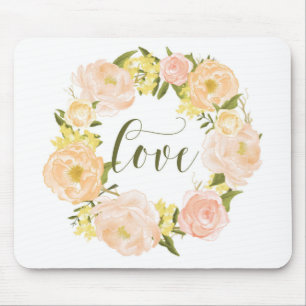 Pastel Orange Peonies Wreath   Liebe Mousepad