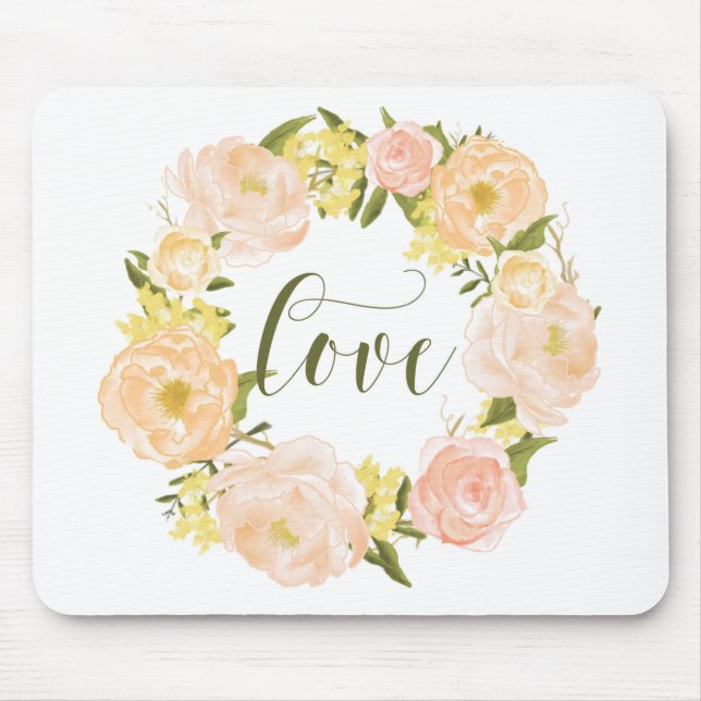 Pastel Orange Peonies Wreath | Liebe Mousepad (Vorne)
