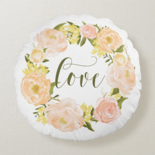 Pastel Orange Peonies Wreath Liebe Rundes Kissen
