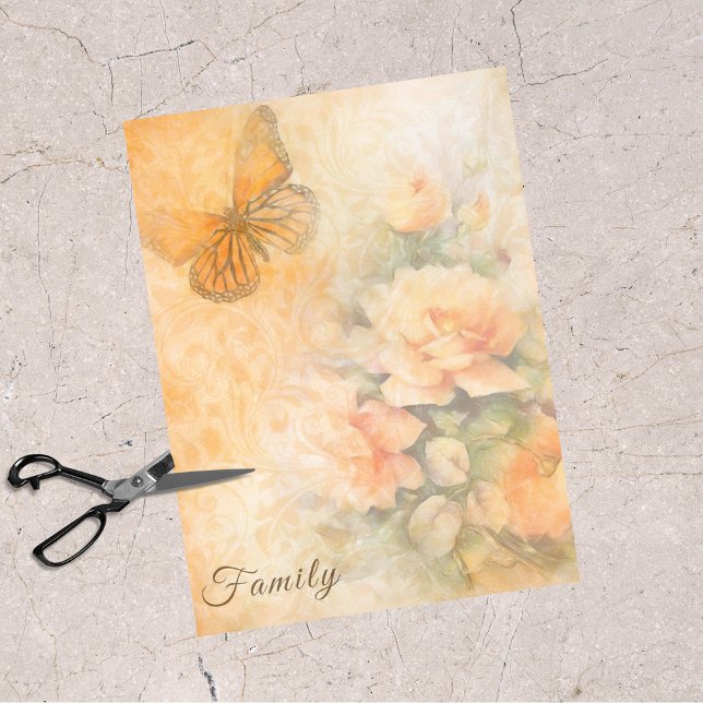 Pastel Orange Rose und Butterfly Family - Doppel Seidenpapier (Von Creator hochgeladen)