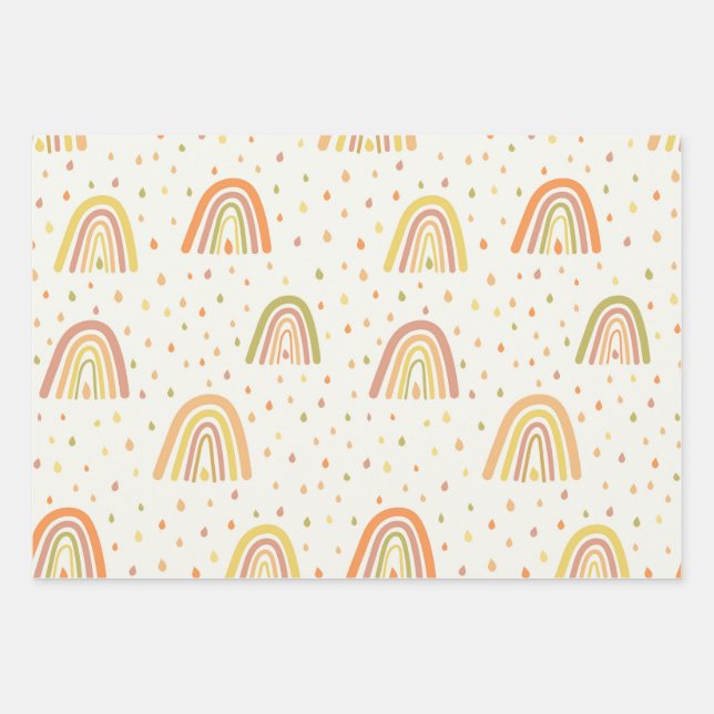 Pastel Orange und Gelbe Boho Regenbogen mit Tropfe Geschenkpapier Set (Vorderseite)