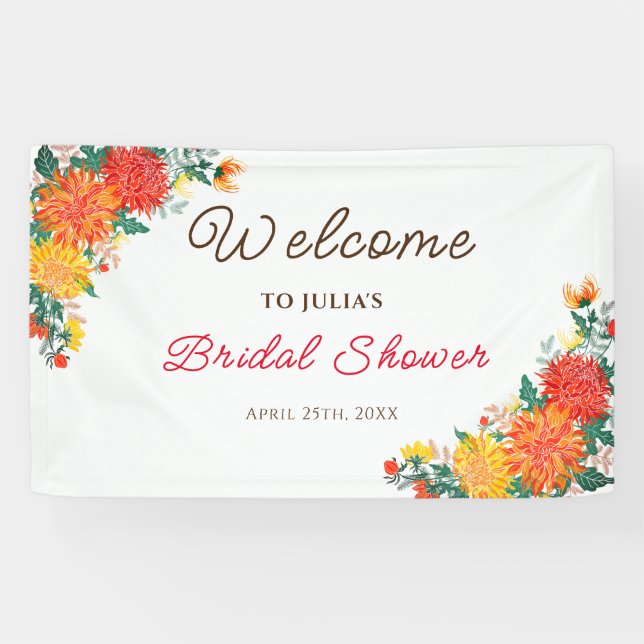 Pastel Orange Yellow Spring Dahlia Blume Hochzeit Banner (Horizontal)