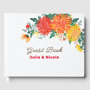 Pastel Orange Yellow Spring Dahlia Blume Hochzeit Gästebuch