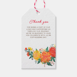 Pastel Orange Yellow Spring Dahlia Blume Hochzeit Geschenkanhänger