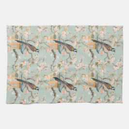 Pastel Orientalischer Vogel und Fruchtblüten Geschirrtuch