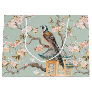 Pastel Orientalischer Vogel und Fruchtblüten Große Geschenktüte