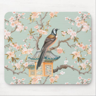 Pastel Orientalischer Vogel und Fruchtblüten Mousepad