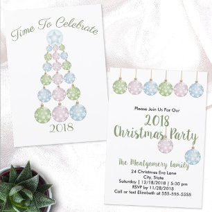 Pastel Ornaments Modernes Weihnachtsbaum Party Einladung