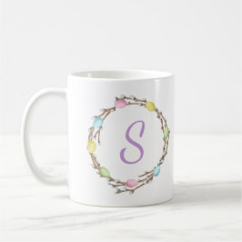 Pastel-Oster-Weidenkranz mit violettem Monogramm Kaffeetasse