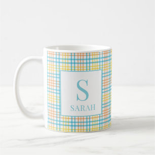 Pastel-Ostern-Frühling-Karo-Monogramm-Name Kaffeetasse