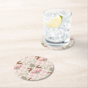 Pastel Ostersonne und Blume Muster Runder Pappuntersetzer