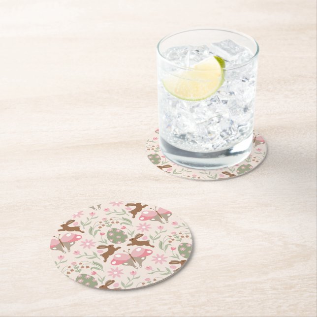Pastel Ostersonne und Blume Muster Runder Pappuntersetzer (Vor Ort)