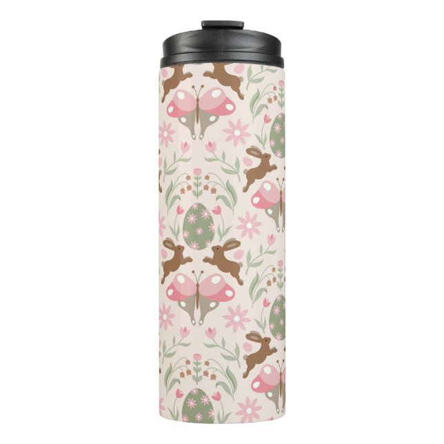 Pastel Ostersonne und Blume Muster Thermosbecher (Vorderseite)