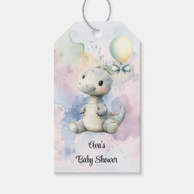 Pastel Paint Splash Adorable Dinosaur Kinderdusche Geschenkanhänger (Vorderseite)