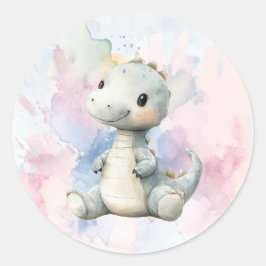 Pastel Paint Splash Adorable Dinosaur Kinderdusche Runder Aufkleber