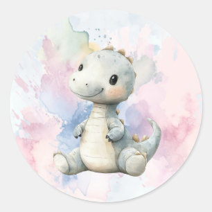 Pastel Paint Splash Adorable Dinosaur Kinderdusche Runder Aufkleber