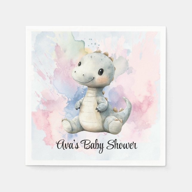 Pastel Paint Splash Adorable Dinosaur Kinderdusche Serviette (Vorderseite)