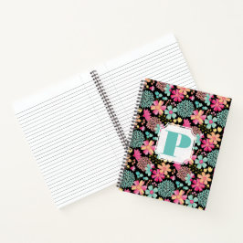 Pastel Painted Floral Monogram Spiral Notebook Notizbuch