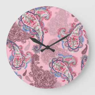 Pastel paisley, traditionelles ethnisches nahtlose große wanduhr