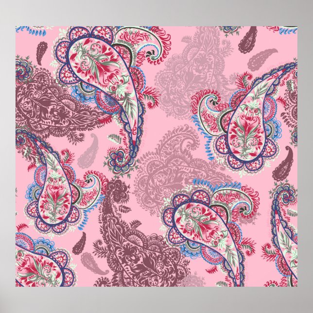 Pastel paisley, traditionelles ethnisches nahtlose poster (Vorne)