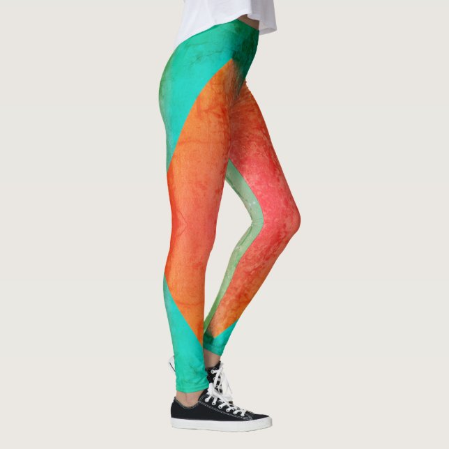Pastel Pale Turquoise Coral Abstrakte Kunst Leggings (Rechts)