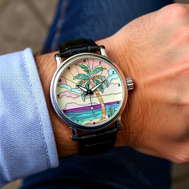 Pastel Palm Stained Glass Armbanduhr (Von Creator hochgeladen)