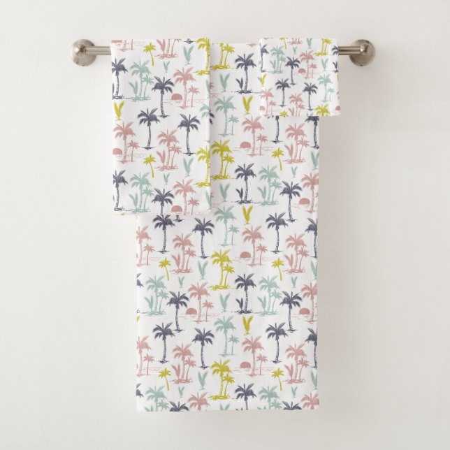 Pastel Palm Tree by Beach Pattern Badhandtuch Set (Insitu)