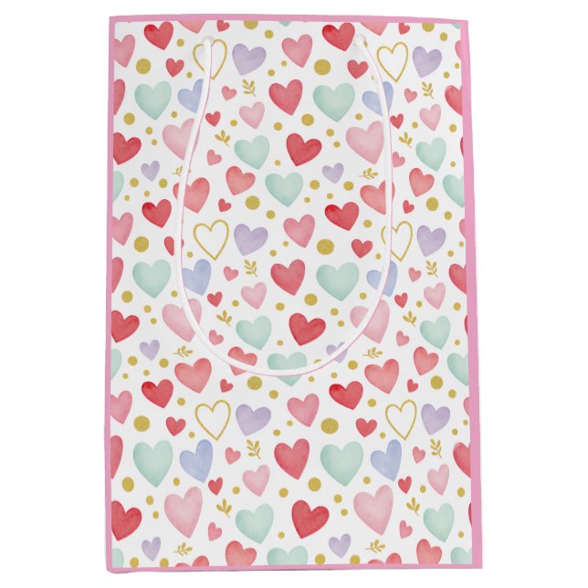 Pastel Party (Multi-Color Hearts) Mittlere Geschenktüte (Vorderseite)