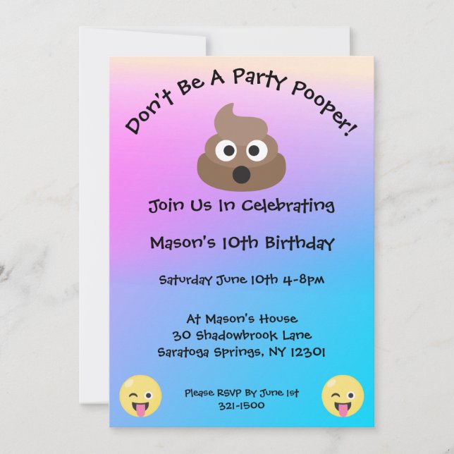 Pastel Party Pooper Emoji Birthday Einladung (Vorderseite)