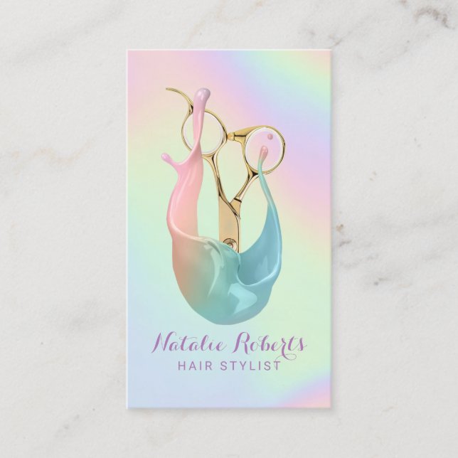 Pastel Pastell Stylistin Splash Goldschere Visitenkarte (Vorderseite)