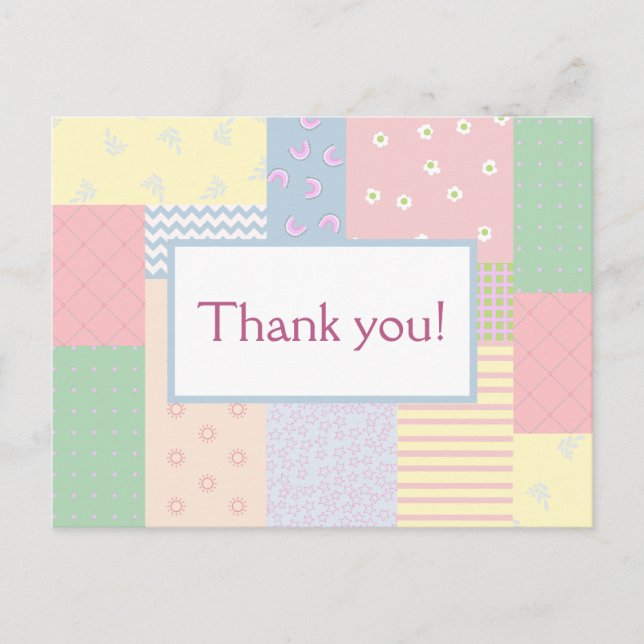 Pastel Patchwork Postkarte (Vorderseite)