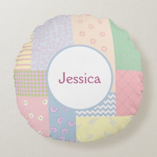 Pastel Patchwork Rundes Kissen